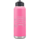 Laser etched pink 32 oz vacuum insulated water bottle with '1900s' design