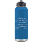Laser etched royal blue 32 oz vacuum insulated water bottle with '1900s' design