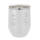 Personalized white 12 oz vacuum insulated wine cup with etched '1900s' design