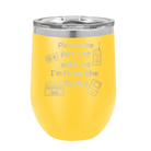 Personalized yellow 12 oz vacuum insulated wine cup with etched '1900s' design