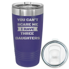 Laser etched purple 20 oz vacuum insulated tumbler with 'You Cant Scare Me' design
