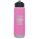 Laser etched light purple 20 oz vacuum insulated water bottle with 'You Cant Scare Me' design