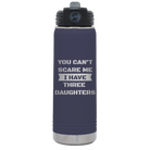 Laser etched navy 20 oz vacuum insulated water bottle with 'You Cant Scare Me' design