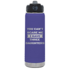 Laser etched purple 20 oz vacuum insulated water bottle with 'You Cant Scare Me' design