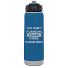 Laser etched royal blue 20 oz vacuum insulated water bottle with 'You Cant Scare Me' design