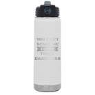 Laser etched white 20 oz vacuum insulated water bottle with 'You Cant Scare Me' design