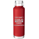 Laser etched red 24 oz vacuum insulated water bottle with 'You Cant Scare Me' design