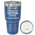 Laser etched royal blue 30 oz vacuum insulated tumbler with 'You Cant Scare Me' design