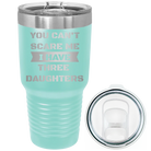 Laser etched teal 30 oz vacuum insulated tumbler with 'You Cant Scare Me' design