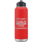 Laser etched red 32 oz vacuum insulated water bottle with 'You Cant Scare Me' design