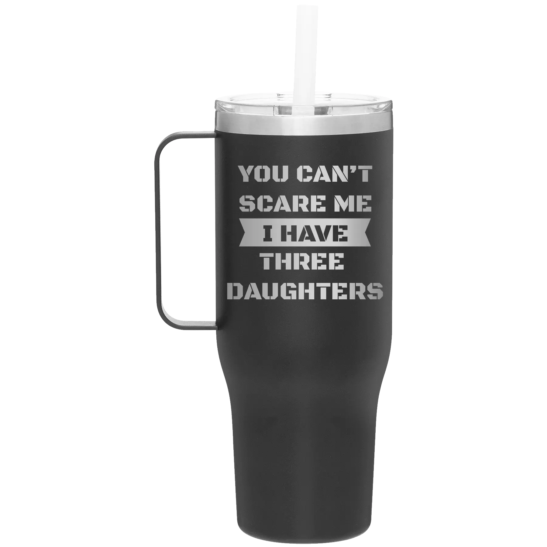 Personalized black 40 oz vacuum insulated tumbler mug with 'You Cant Scare Me' design