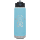 Laser etched light blue 20 oz vacuum insulated water bottle with 'Baseball Dad and Number' design