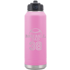 Laser etched light purple 32 oz vacuum insulated water bottle with 'Baseball Dad and Number' design