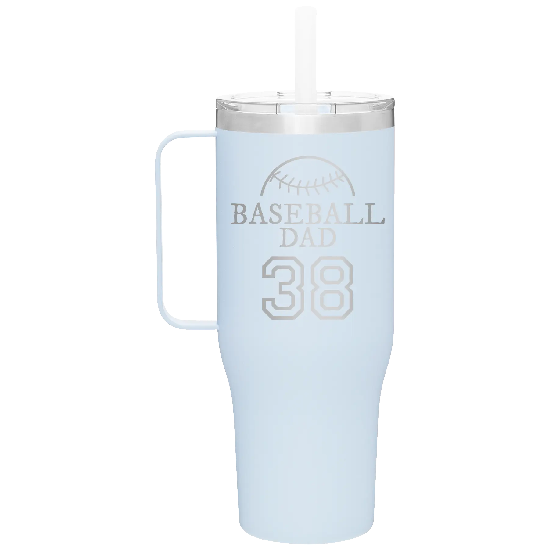 Personalized landfall 40 oz vacuum insulated tumbler mug with 'Baseball Dad and Number' design