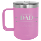 Personalized light purple 15 oz vacuum insulated coffee mug with etched 'Best Dad Est' design