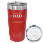 Laser etched red 20 oz vacuum insulated tumbler with 'Best Dad Est' design