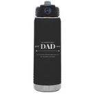 Laser etched black 20 oz vacuum insulated water bottle with 'Best Dad Est' design