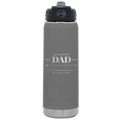 Laser etched dark gray 20 oz vacuum insulated water bottle with 'Best Dad Est' design
