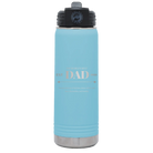 Laser etched light blue 20 oz vacuum insulated water bottle with 'Best Dad Est' design