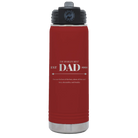 Laser etched maroon 20 oz vacuum insulated water bottle with 'Best Dad Est' design