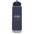 Laser etched navy 20 oz vacuum insulated water bottle with 'Best Dad Est' design