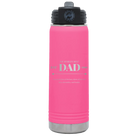 Laser etched pink 20 oz vacuum insulated water bottle with 'Best Dad Est' design