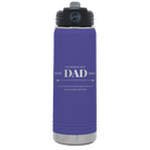 Laser etched purple 20 oz vacuum insulated water bottle with 'Best Dad Est' design