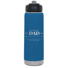 Laser etched royal blue 20 oz vacuum insulated water bottle with 'Best Dad Est' design