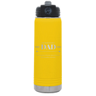 Laser etched yellow 20 oz vacuum insulated water bottle with 'Best Dad Est' design