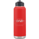 Laser etched red 32 oz vacuum insulated water bottle with 'Best Dad Est' design