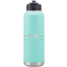 Laser etched teal 32 oz vacuum insulated water bottle with 'Best Dad Est' design