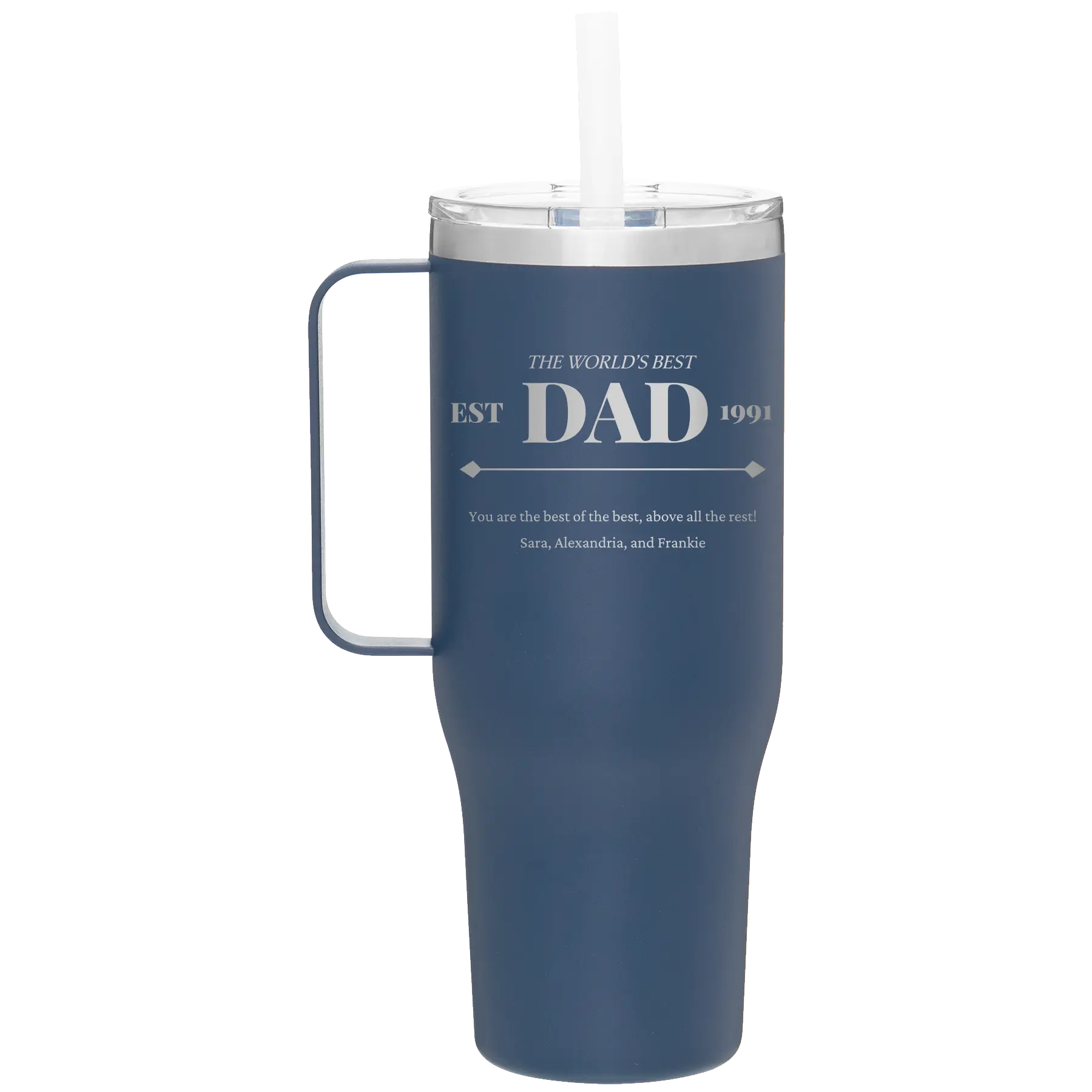 Personalized constellation 40 oz vacuum insulated tumbler mug with 'Best Dad Est' design