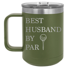 Personalized olive green 15 oz vacuum insulated coffee mug with etched 'Best Husband by Par' design