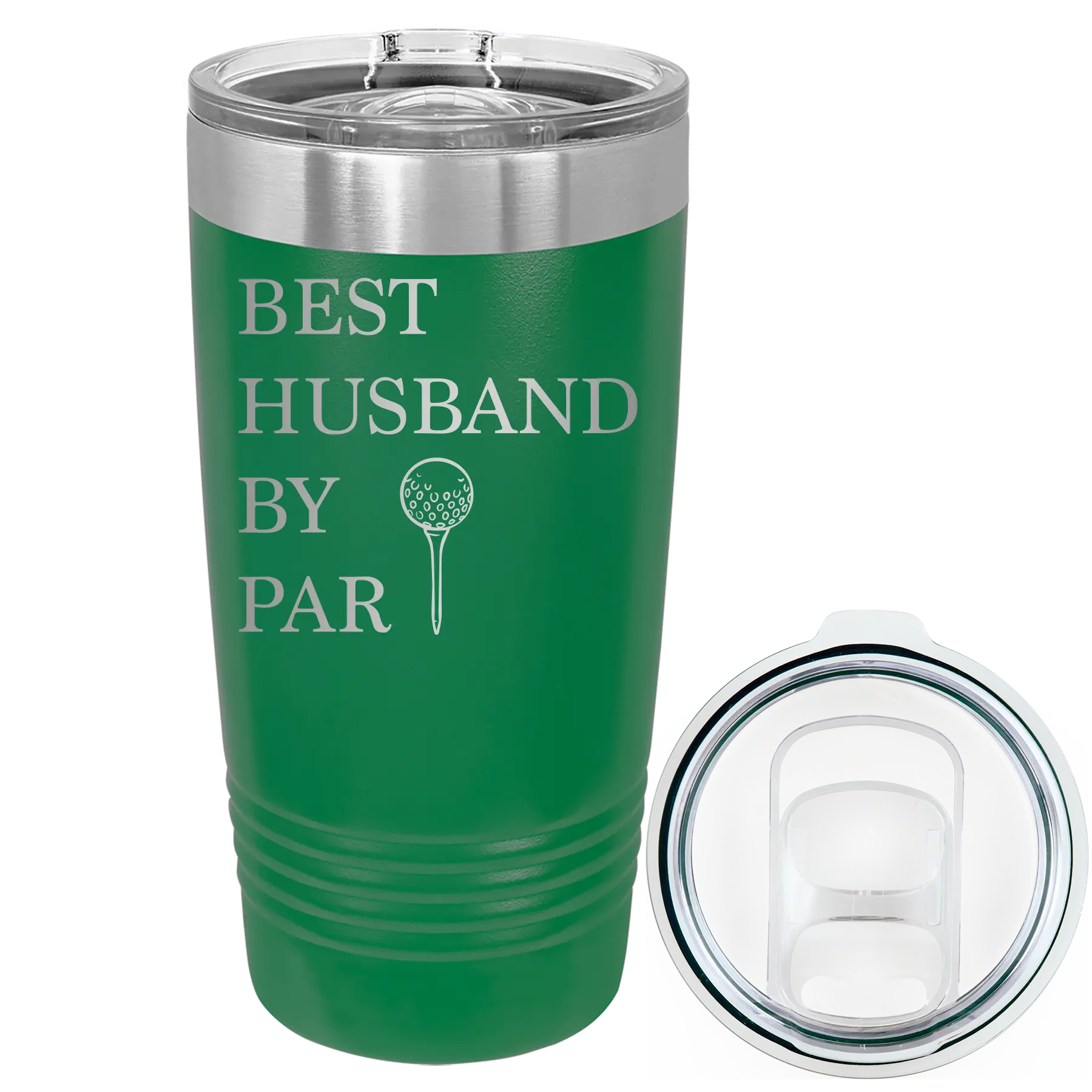 Laser etched green 20 oz vacuum insulated tumbler with 'Best Husband by Par' design