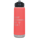 Laser etched coral 20 oz vacuum insulated water bottle with 'Best Husband by Par' design