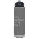 Laser etched dark gray 20 oz vacuum insulated water bottle with 'Best Husband by Par' design