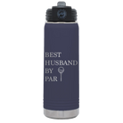 Laser etched navy 20 oz vacuum insulated water bottle with 'Best Husband by Par' design
