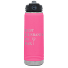 Laser etched pink 20 oz vacuum insulated water bottle with 'Best Husband by Par' design