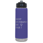 Laser etched purple 20 oz vacuum insulated water bottle with 'Best Husband by Par' design