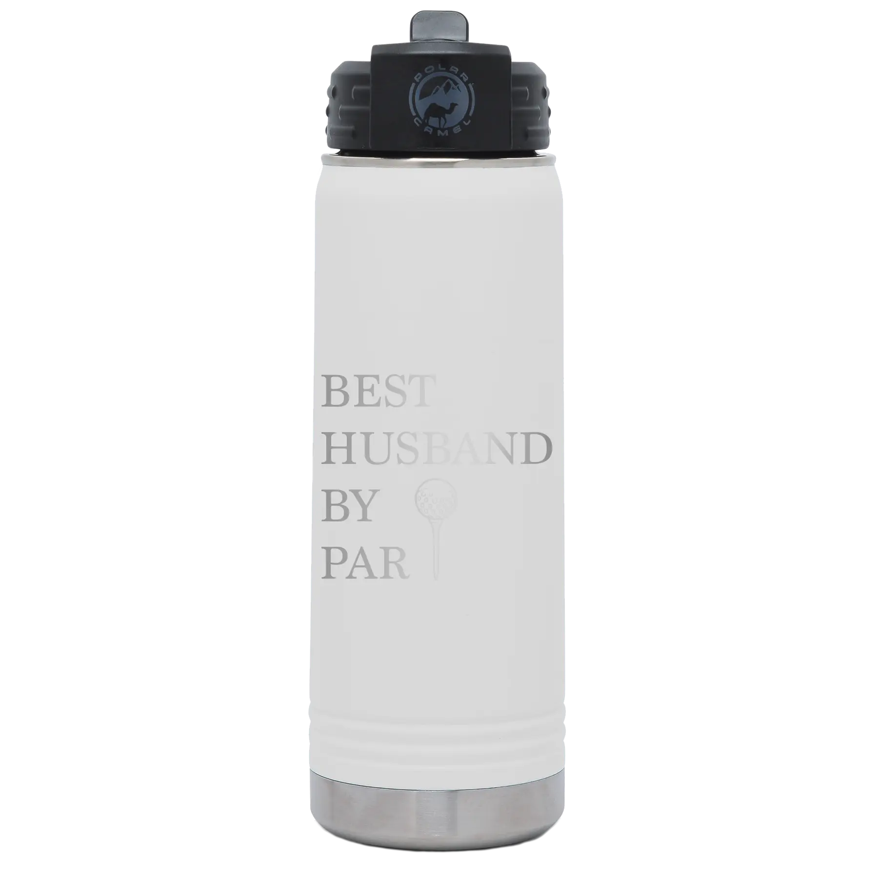 Laser etched white 20 oz vacuum insulated water bottle with 'Best Husband by Par' design