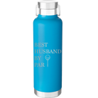 Laser etched aqua 24 oz vacuum insulated water bottle with 'Best Husband by Par' design