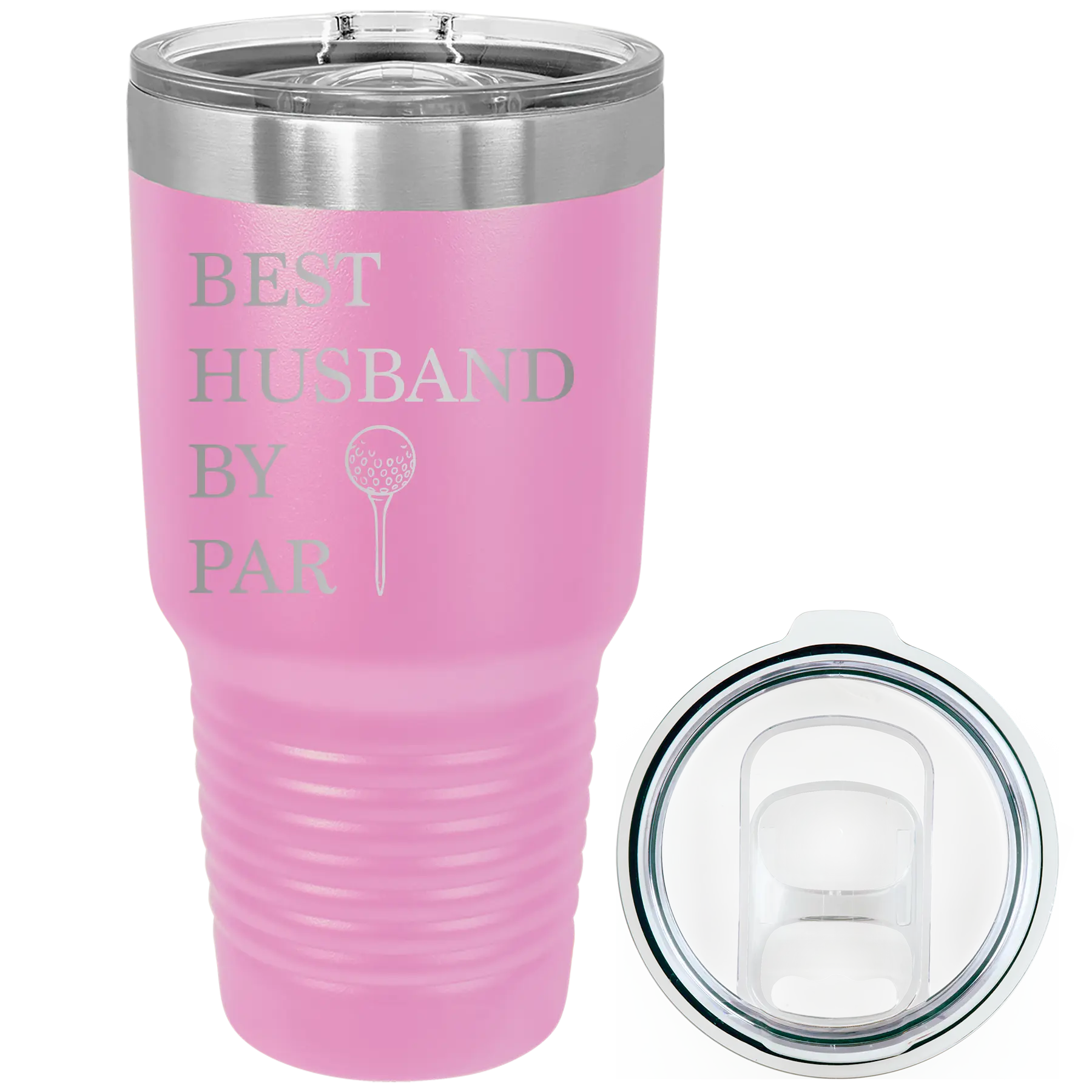 Laser etched light purple 30 oz vacuum insulated tumbler with 'Best Husband by Par' design
