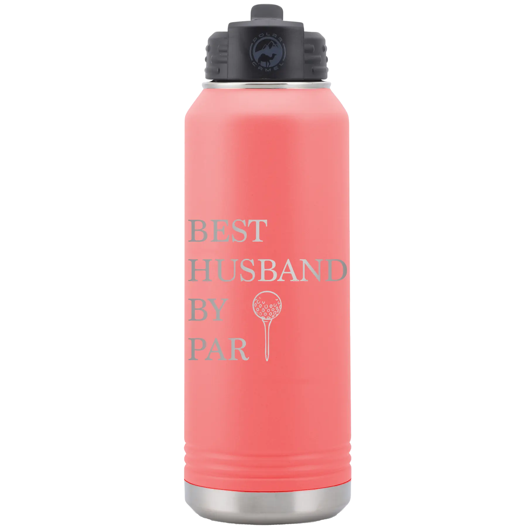 Laser etched coral 32 oz vacuum insulated water bottle with 'Best Husband by Par' design