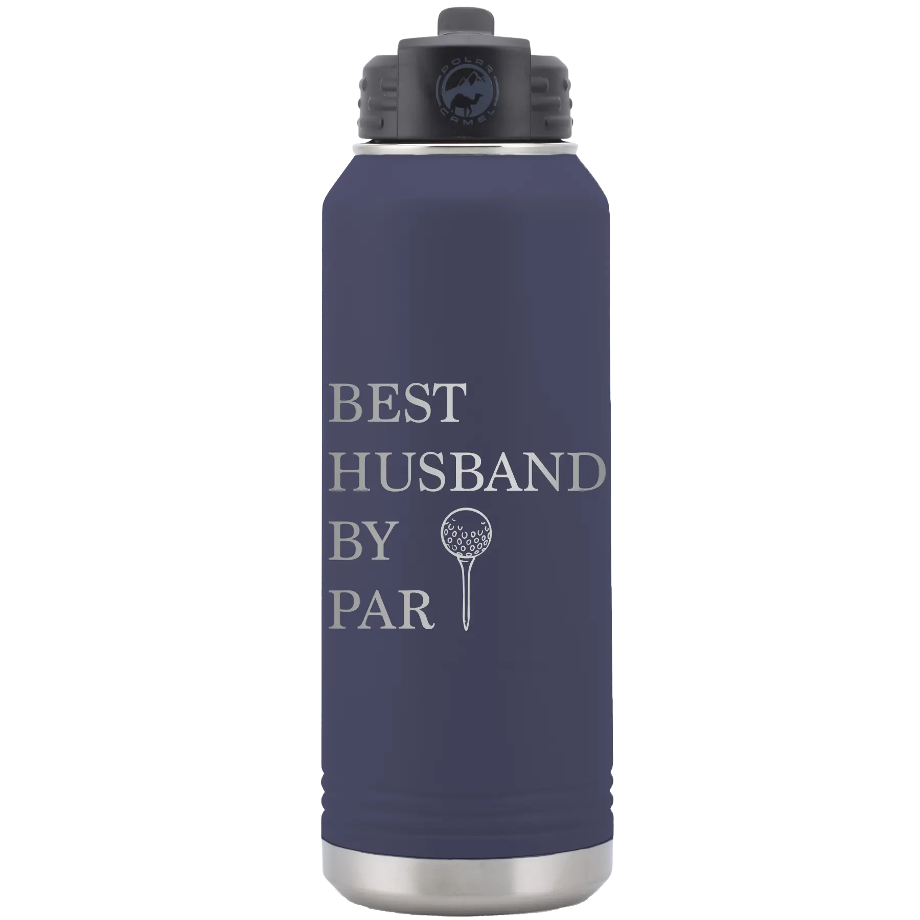 Laser etched navy 32 oz vacuum insulated water bottle with 'Best Husband by Par' design
