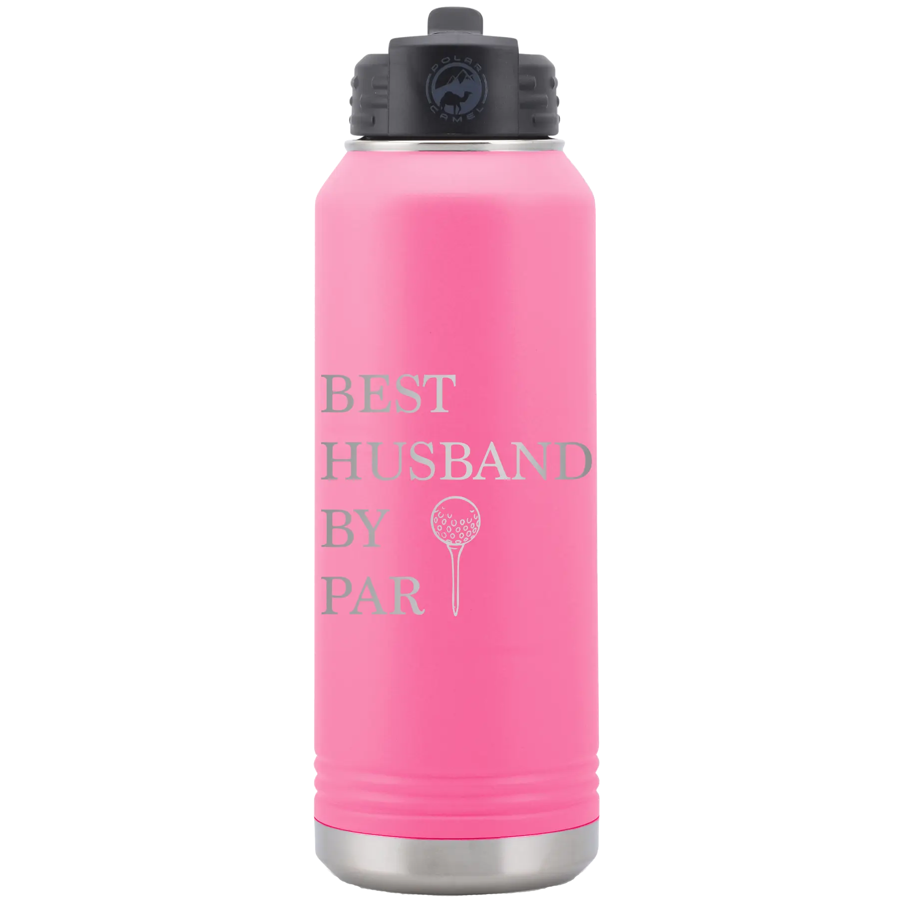 Laser etched pink 32 oz vacuum insulated water bottle with 'Best Husband by Par' design