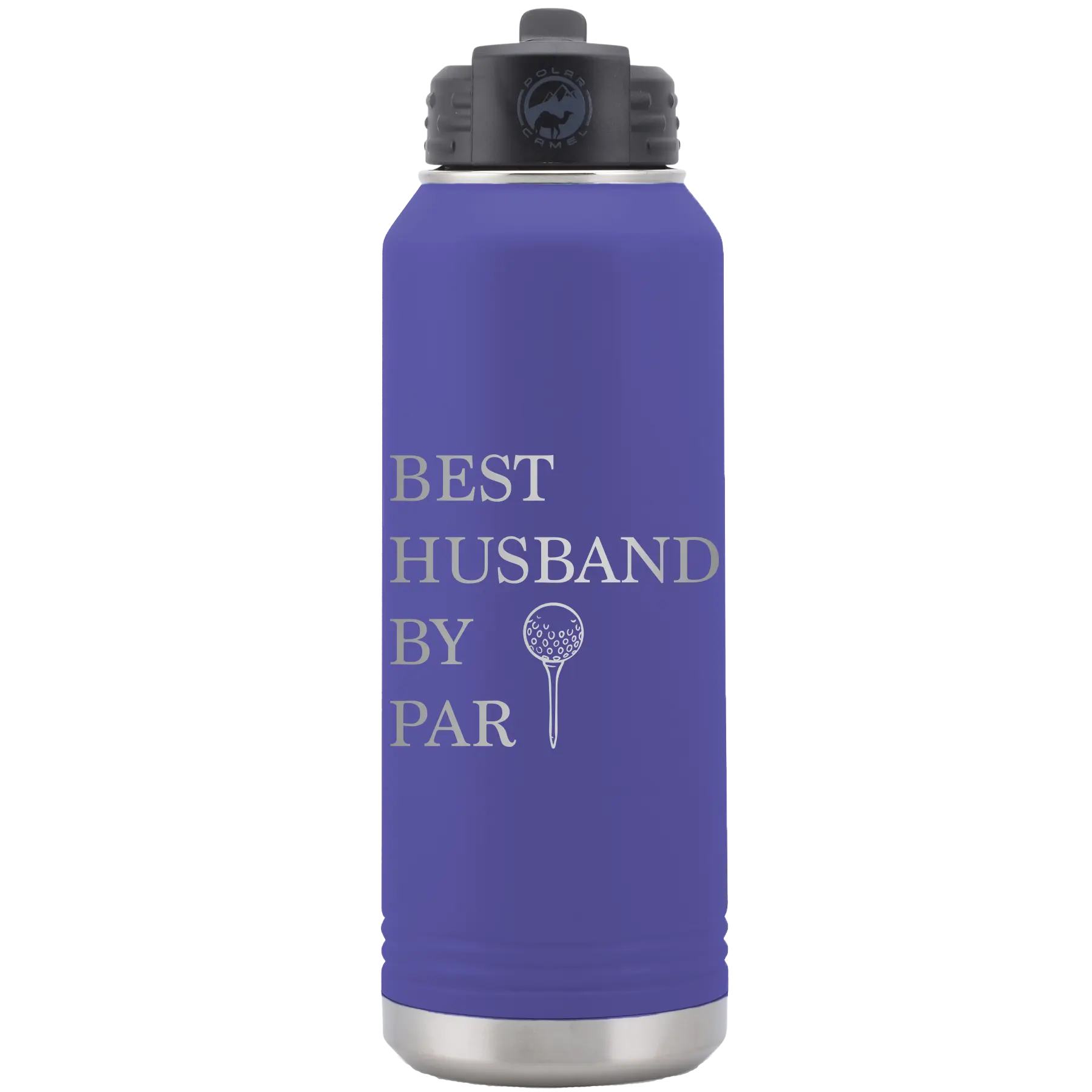 Laser etched purple 32 oz vacuum insulated water bottle with 'Best Husband by Par' design