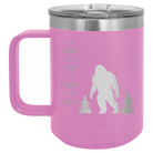 Personalized light purple 15 oz vacuum insulated coffee mug with etched 'Bigfoot' design