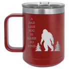 Personalized maroon 15 oz vacuum insulated coffee mug with etched 'Bigfoot' design