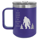 Personalized purple 15 oz vacuum insulated coffee mug with etched 'Bigfoot' design