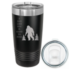 Laser etched black 20 oz vacuum insulated tumbler with 'Bigfoot' design